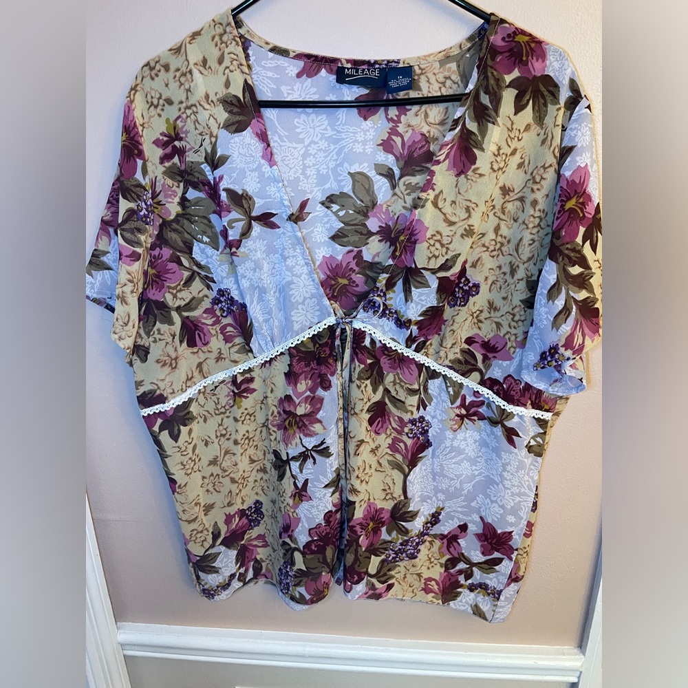 Floral Spring Women's Top by Mileage size 1x